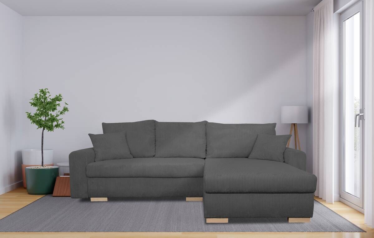 Ecksofa mit Bettfunktion und Bettkasten anthrazit Microfaser B/H/T: ca. 224,5x90x168 cm