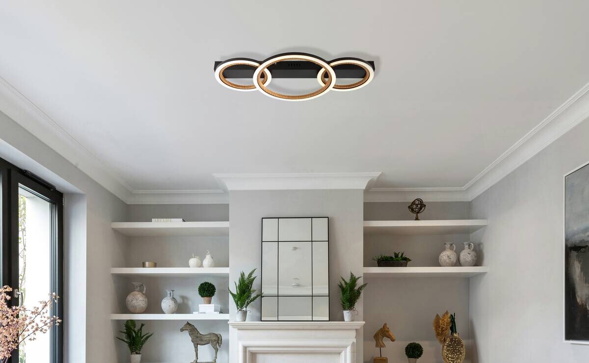 GLOBO LED-Deckenleuchte dunkelbraun Opal mattschwarz Metall Kunststoff B/H/L: ca. 30x7x58 cm 1 Brennstellen