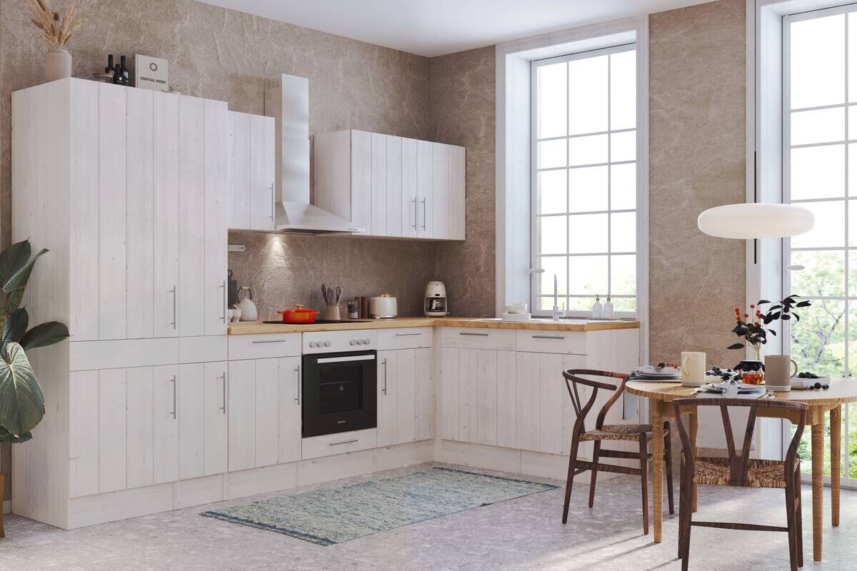 Respekta Winkelküche BERPL310LHWC weiß Lärche Nachbildung B/H/T: ca. 310x211x172 cm