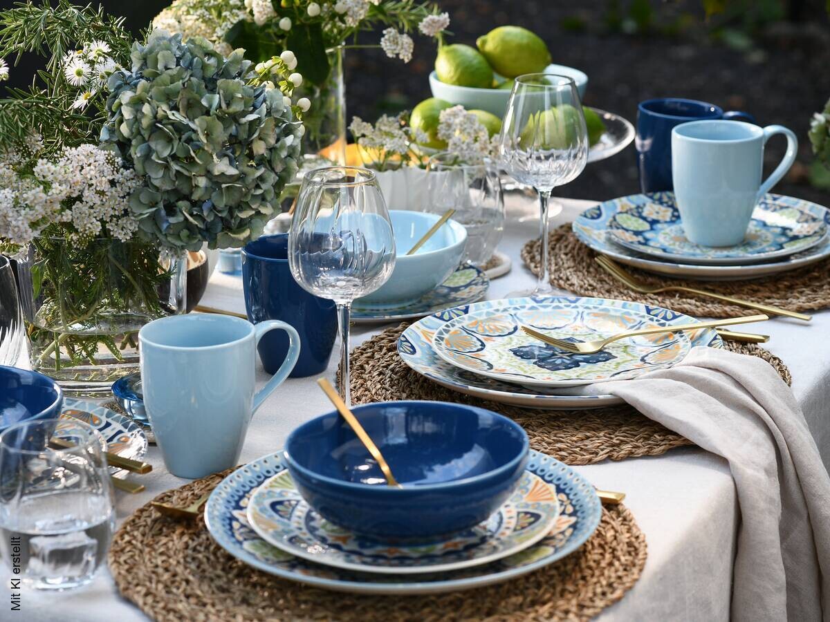 CreaTable Kombiservice blau Steinzeug 16 tlg.