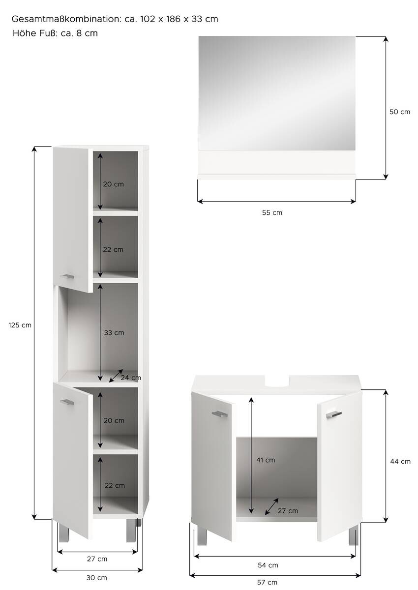 Badezimmer-Set BOSTON weiß B/H/T: ca. 102x186x33 cm