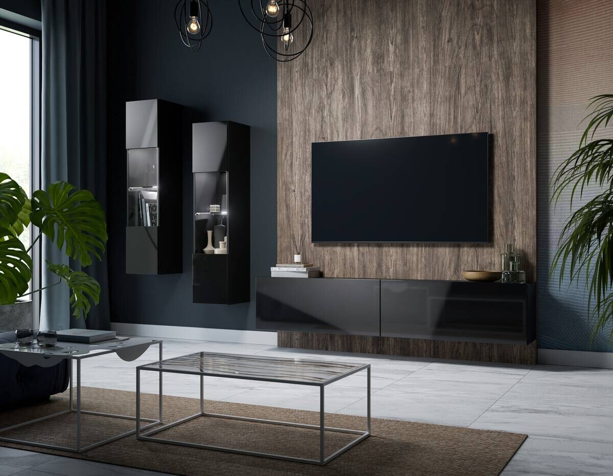 Vitrine Otis schwarz Hochglanz B/H/T: ca. 30x130x35 cm