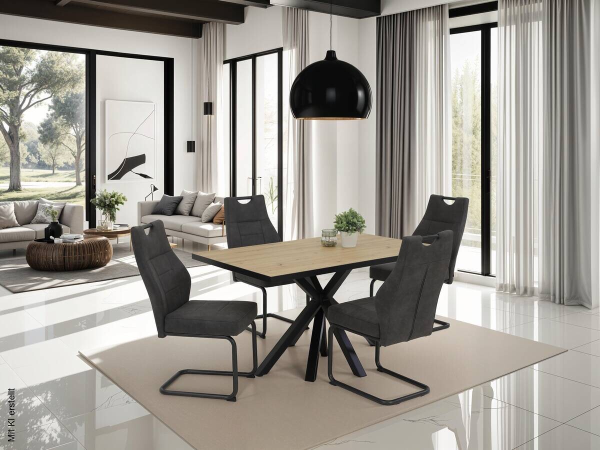 Essgruppe Inn Eiche schwarz anthrazit Holzwerkstoff B/H/T: ca. 140x76x90 cm