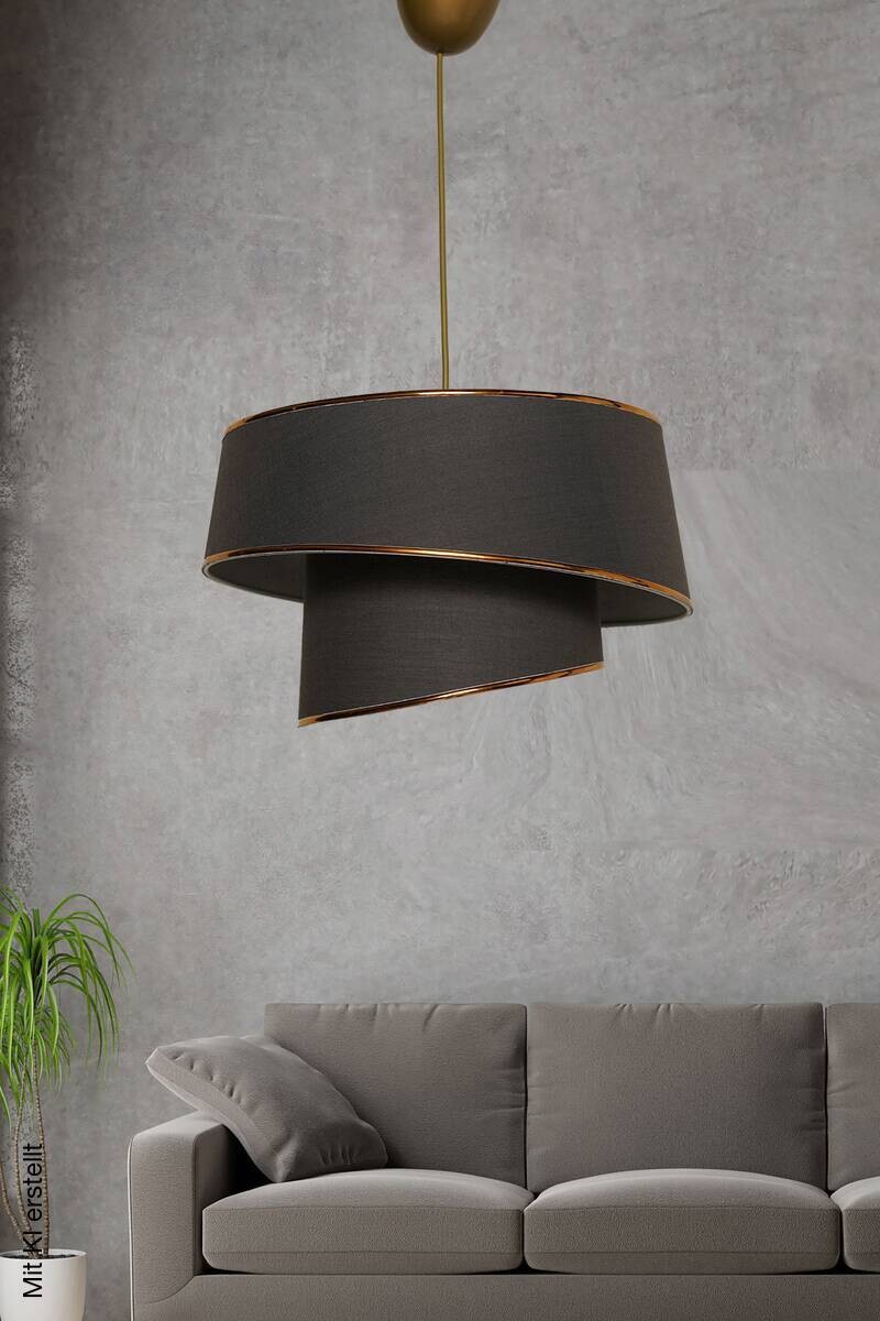 Opviq Pendelleuchte Barette gold anthrazit Metall Stoff B/H/L: ca. 32x70x32 cm E27 1 Brennstellen