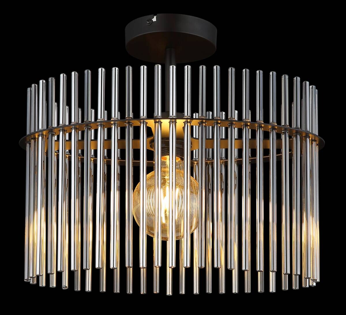 GLOBO Deckenleuchte Rauch mattschwarz Glas Metall B/H/T/L: ca. 22x34x40x40 cm E27 1 Brennstellen