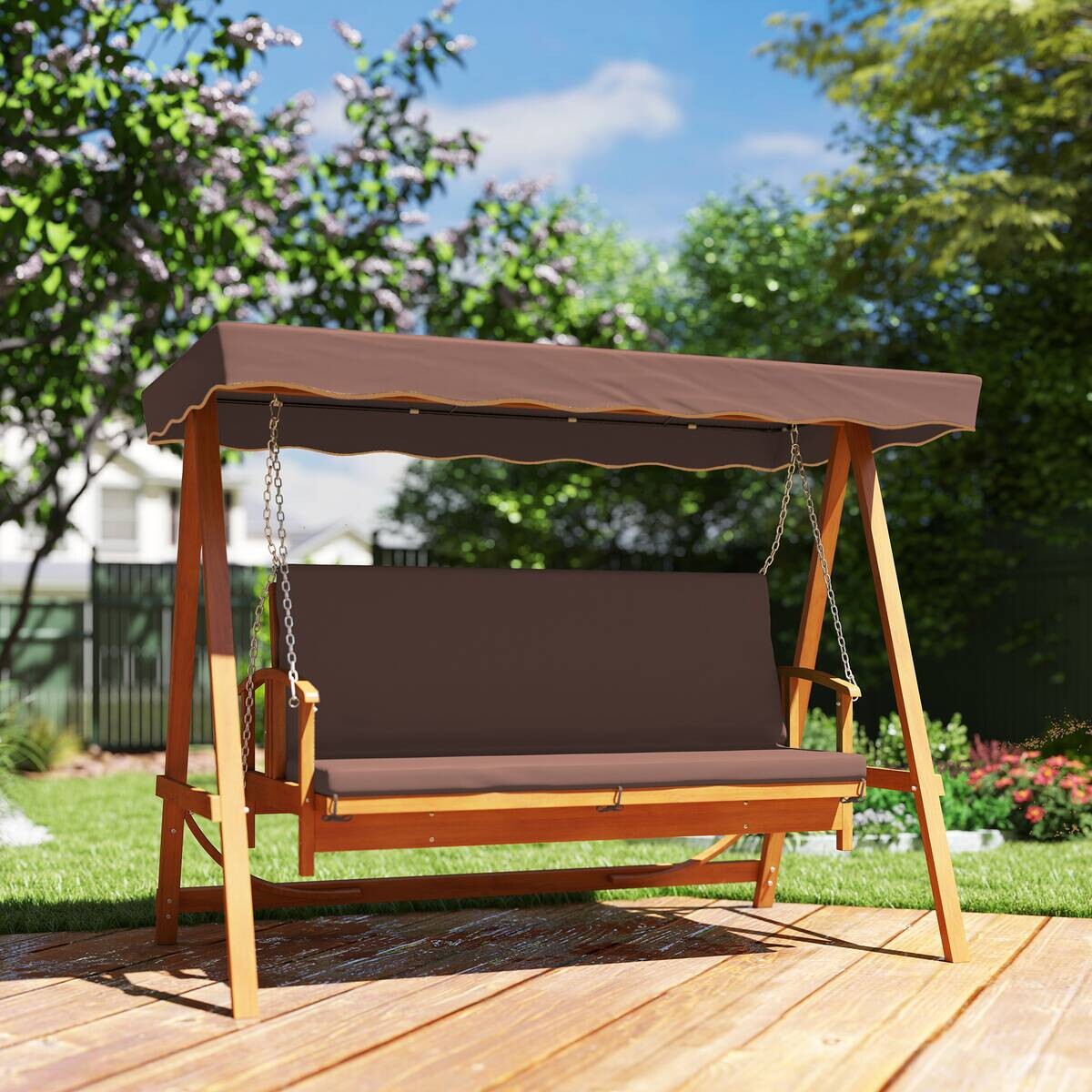 Outsunny Hollywoodschaukel braun Holz B/H/L: ca. 130x181x236 cm