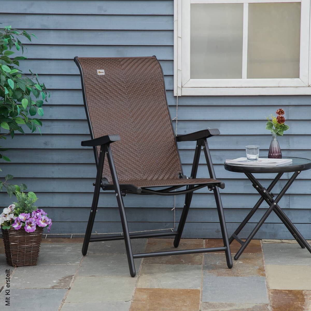 Outsunny Klappsessel braun Polyrattan B/H/L: ca. 71x111x58 cm