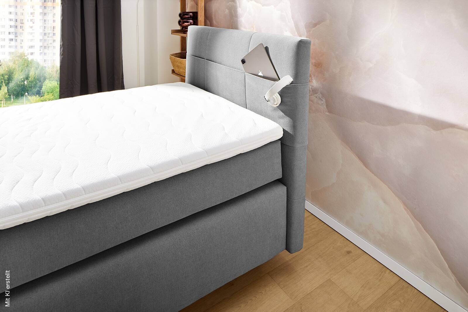 Boxspringbett grau Liegefläche B/L: ca. 100x200 cm