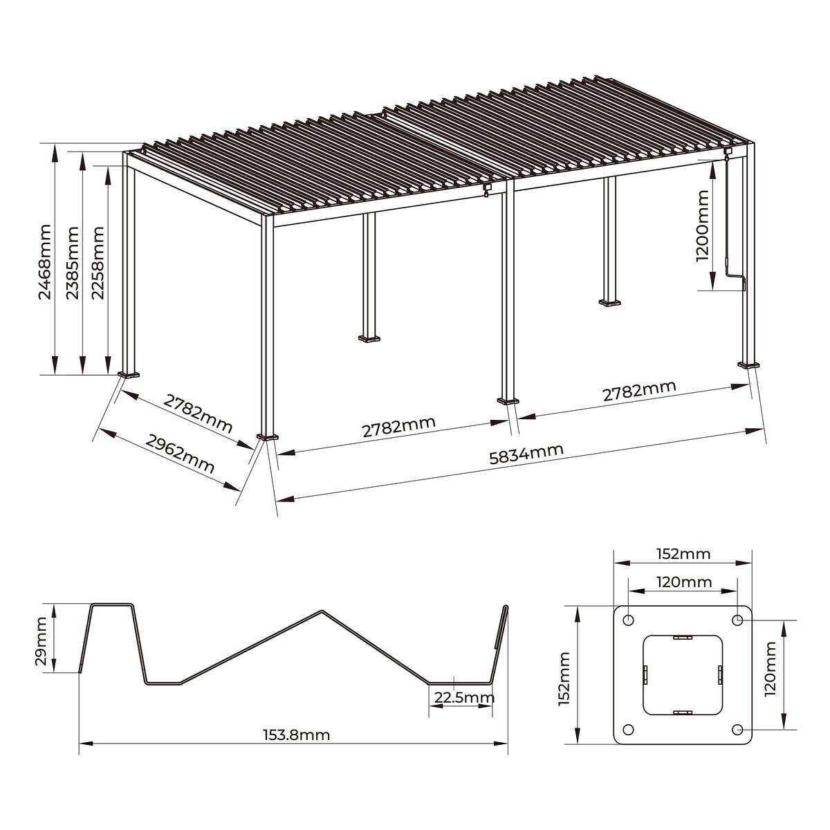 Pergola anthrazit Aluminium B/H/L: ca. 296x247x583 cm