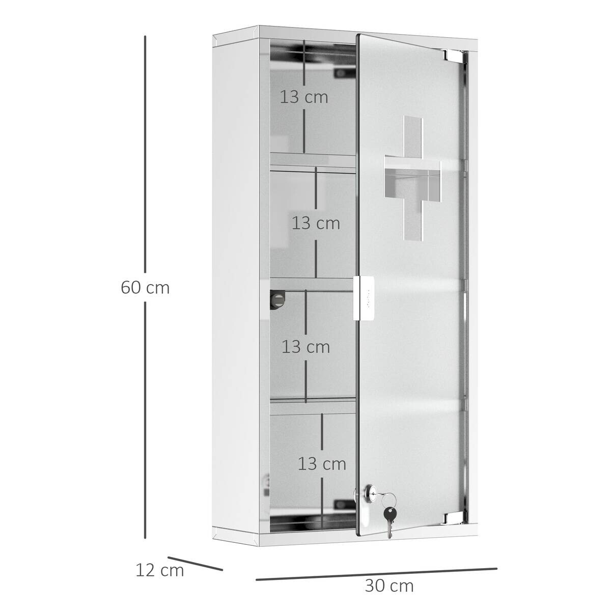 Medizinschrank silber Glas B/H/L: ca. 12x30x60 cm