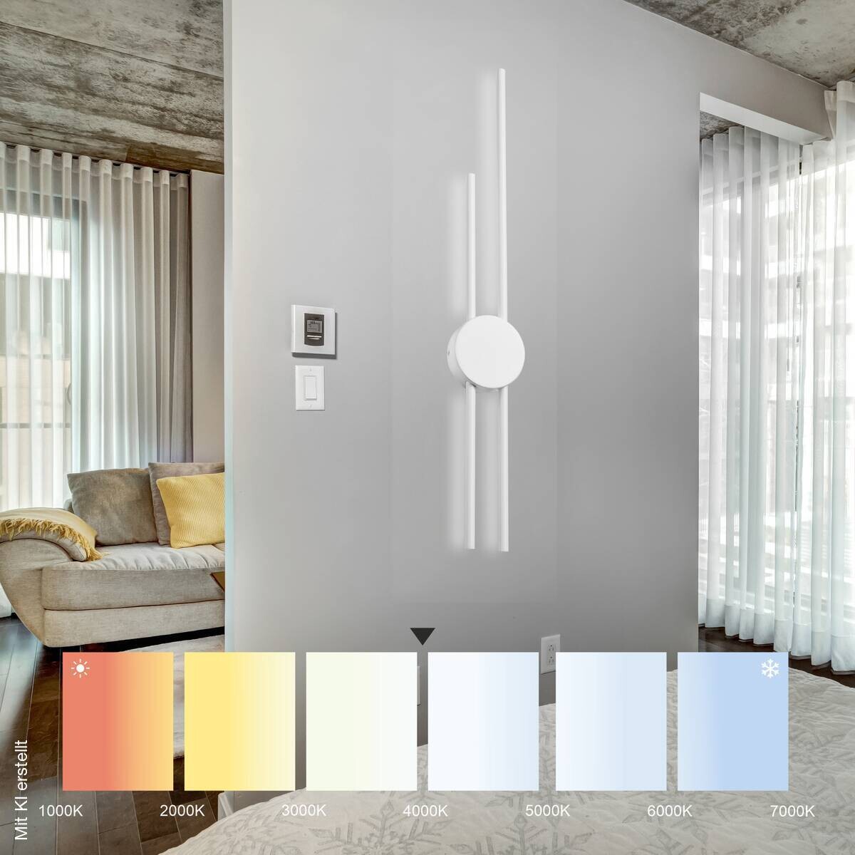 Lamkur LED-Wandleuchte weiß PVC Holz B/H/L: ca. 12x80x12 cm