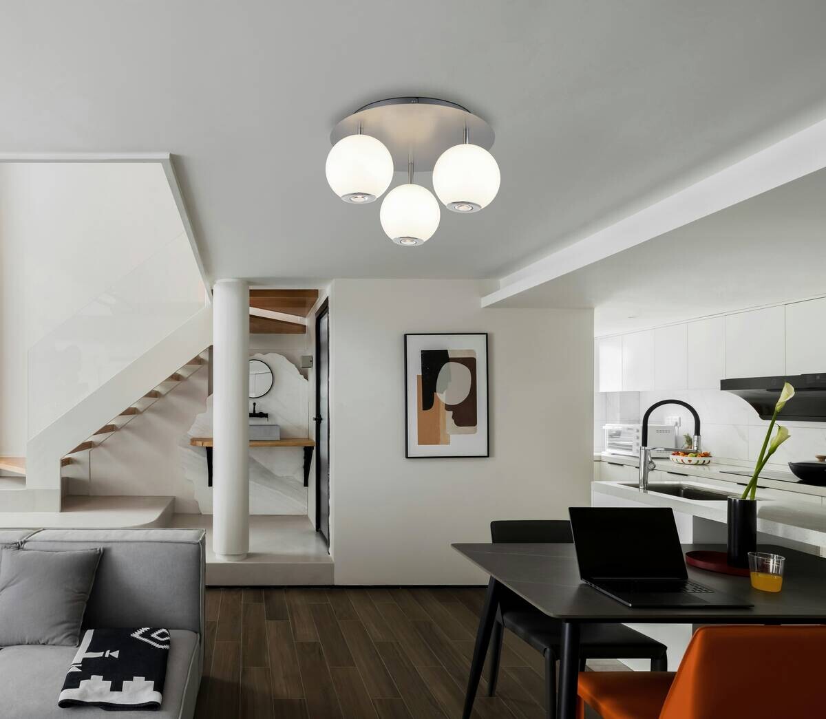 GLOBO Deckenleuchte grau Opal Glas Metall H/D: ca. 25x42 cm 1 Brennstellen