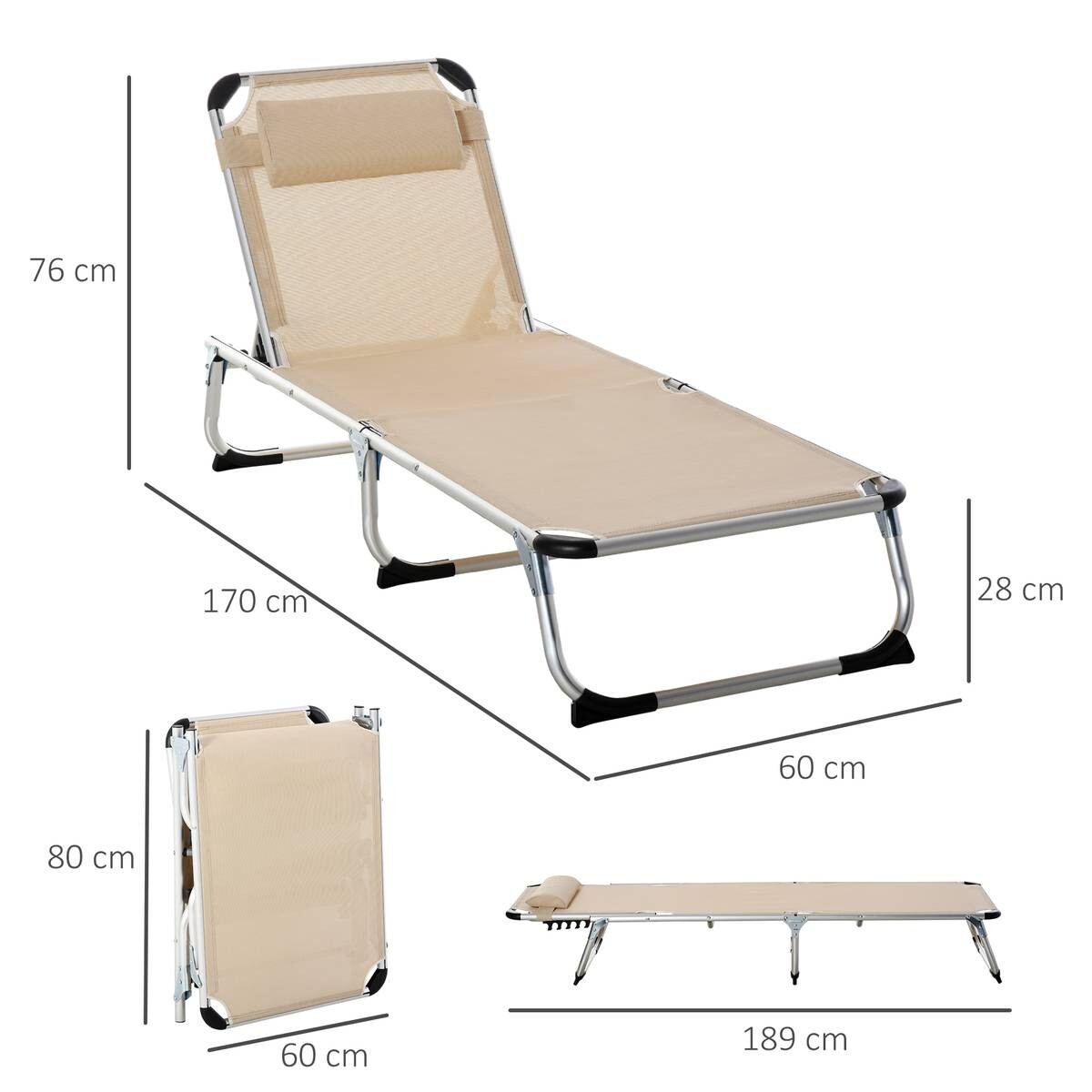 Outsunny Gartenliege beige Aluminium B/H/L: ca. 60x28x189 cm