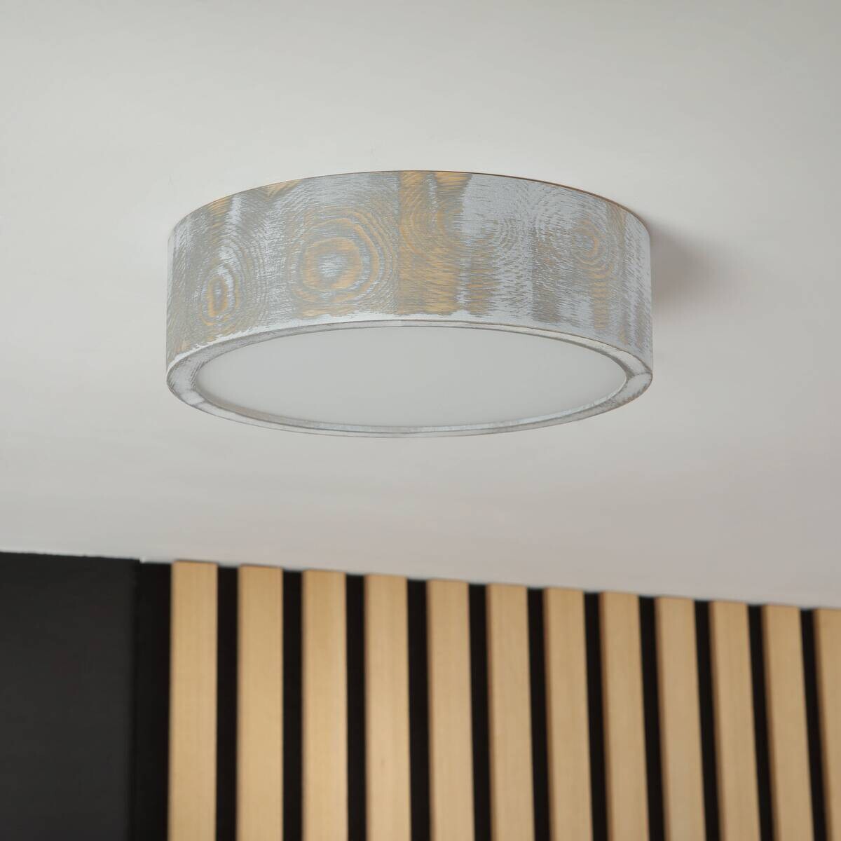 Lamkur Deckenleuchte hellbraun weiß Glas Holz B/H/L: ca. 28,5x12x28,5 cm 1 Brennstellen