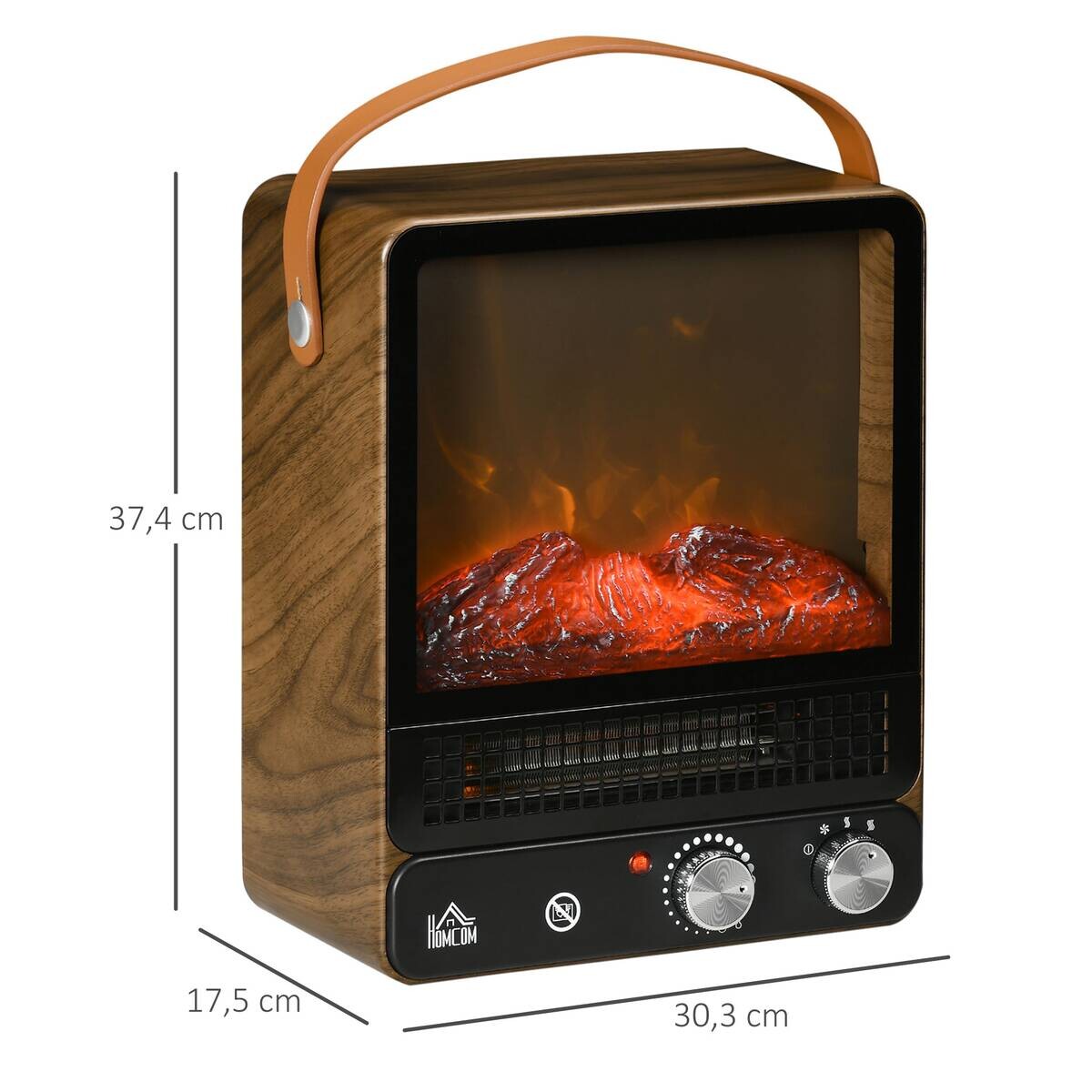 HOMCOM Elektro-Feuerstelle 820-348V90WN braun Edelstahl Polypropylen Kunststoff B/H/L: ca. 17,5x30,3x37,4 cm ca. 1500 W