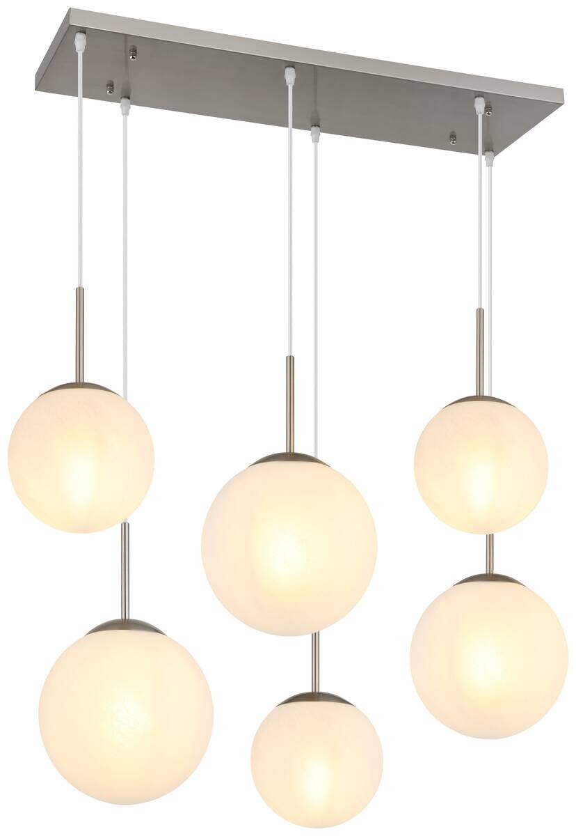 GLOBO Pendelleuchte KOP 30520601 klar Opal nickel Metall Glas B/H/L: ca. 93,5x120x43 cm E27 6 Brennstellen