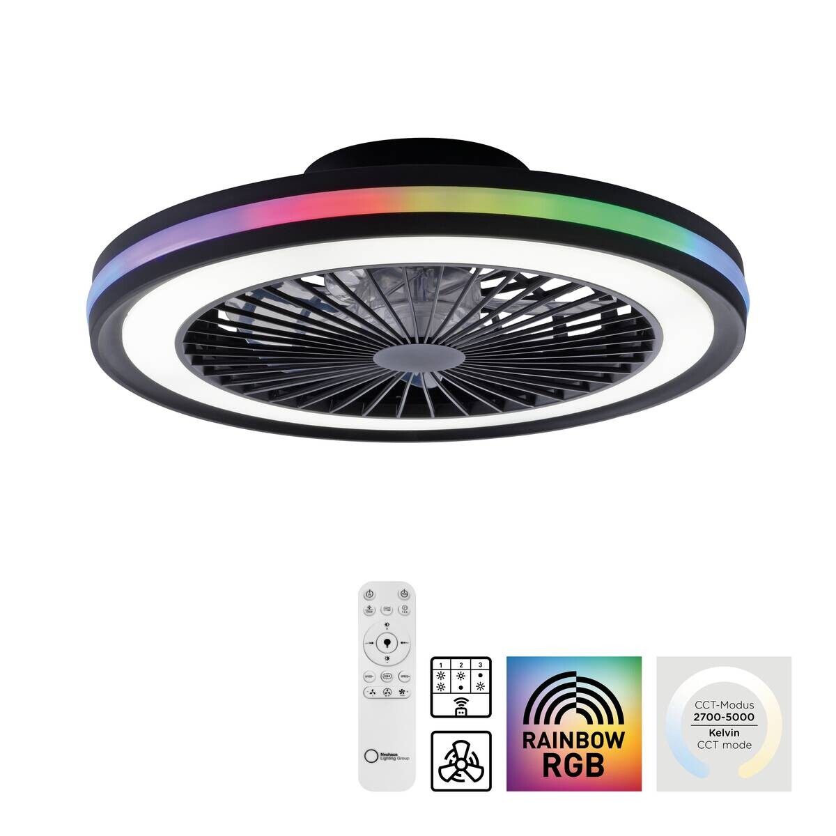 Just Light LED-Deckenventilator Brandon schwarz B/H/L: ca. 45,5x14x45,5 cm max. 36 W