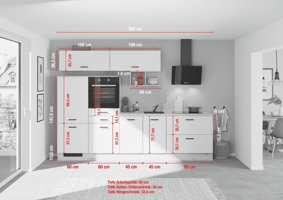 Küchenleerblock IBZ4300H2 weiß B/T: ca. 300x60 cm