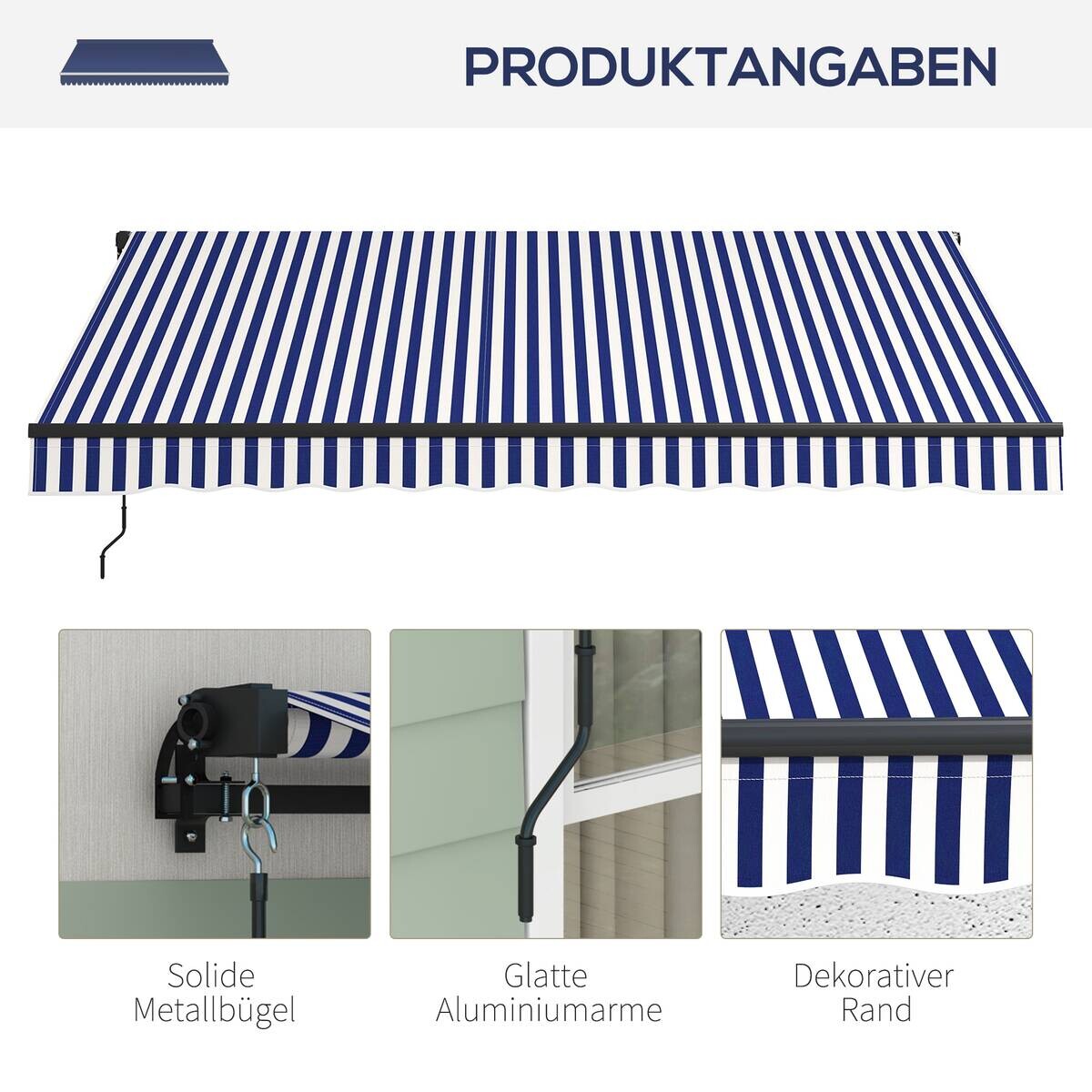 Outsunny Markise blau B/H: ca. 290x350 cm