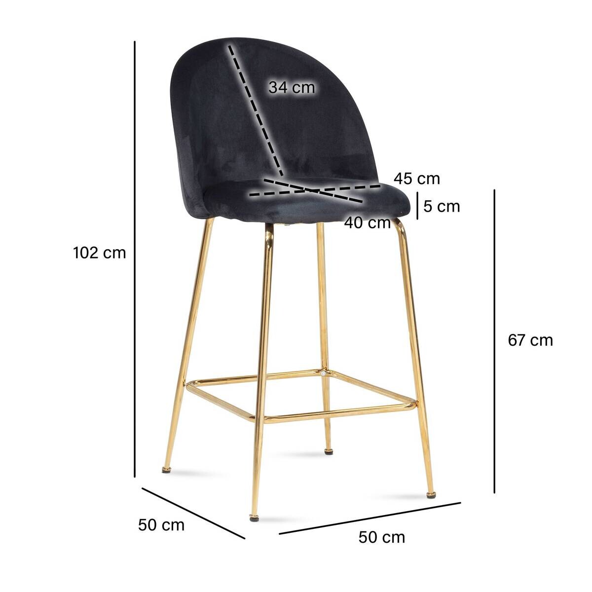 Barhocker 2er Set schwarz Polyester B/H/T: ca. 50x102x50 cm