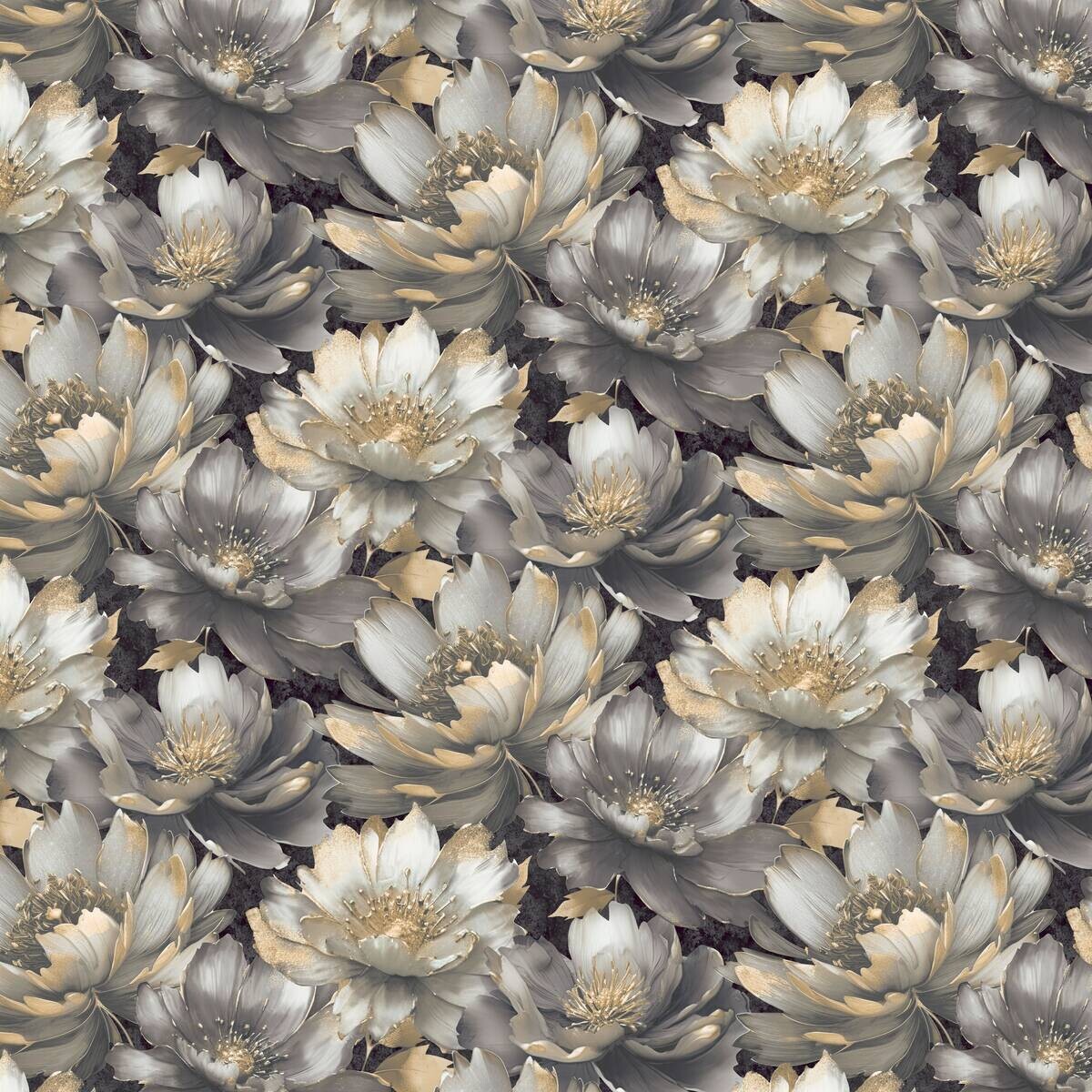 Vliestapete Blumen gold grau B/L: ca. 53x1005 cm