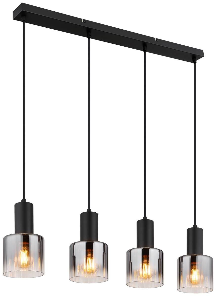 GLOBO Pendelleuchte Jack schwarz klar Rauch Glas Metall B/H/L: ca. 74x150x12 cm E27 4 Brennstellen