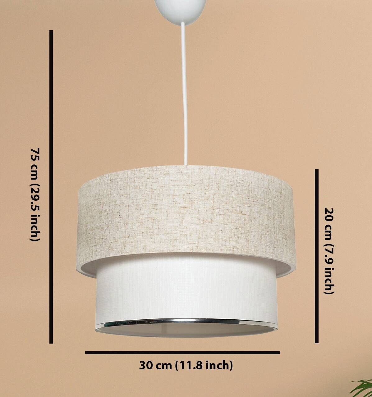 Opviq Pendelleuchte Corbeu creme weiß Metall Baumwolle B/H/L: ca. 30x75x30 cm E27 1 Brennstellen