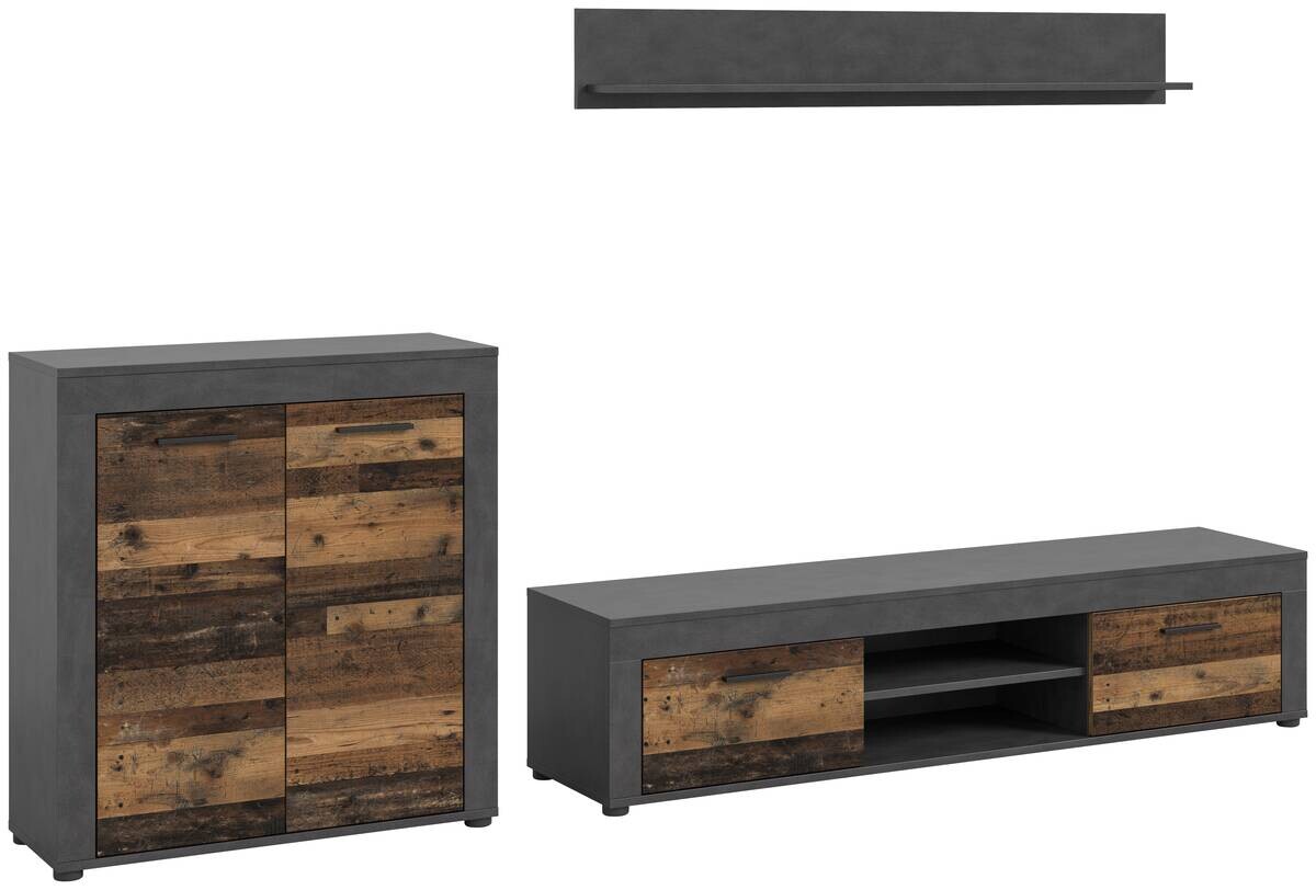 Wohnwand Jam Matera Nachbildung Old Wood Nachbildung B/H/T: ca. 159x255x35 cm