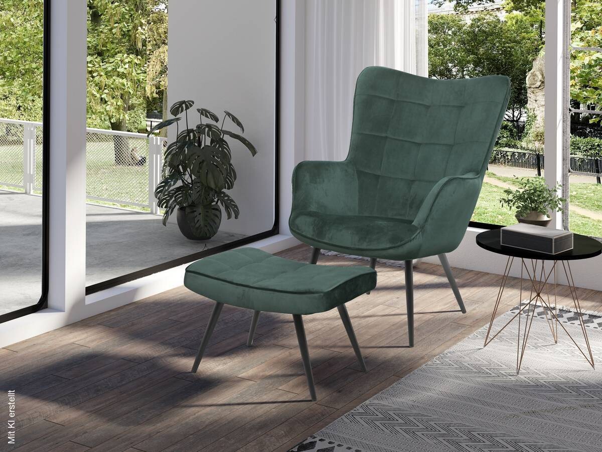 byLIVING Hocker UTA dunkelgrün schwarz Stoff Metall B/H/T: ca. 60x39x41 cm