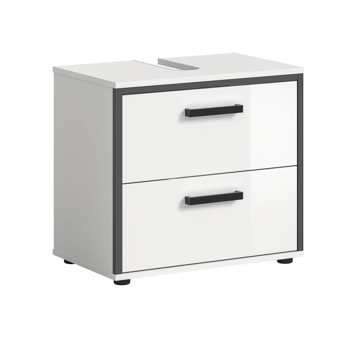 Waschbeckenunterschrank KOJAK weiß weiß Hochglanz anthrazit B/H/T: ca. 60x55x37 cm