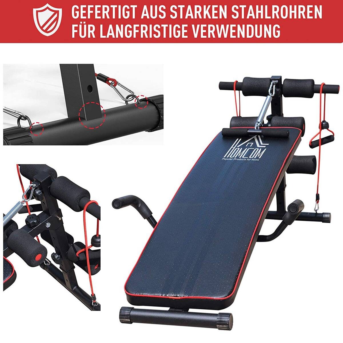 HOMCOM Sit-Up-Bank schwarz Stahl
