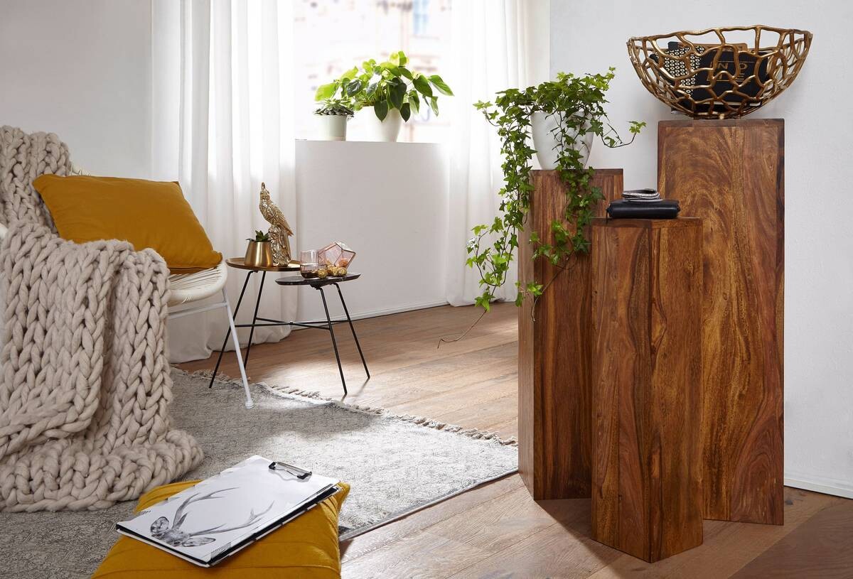 Beistelltisch 3er-Set. natur Echtholz