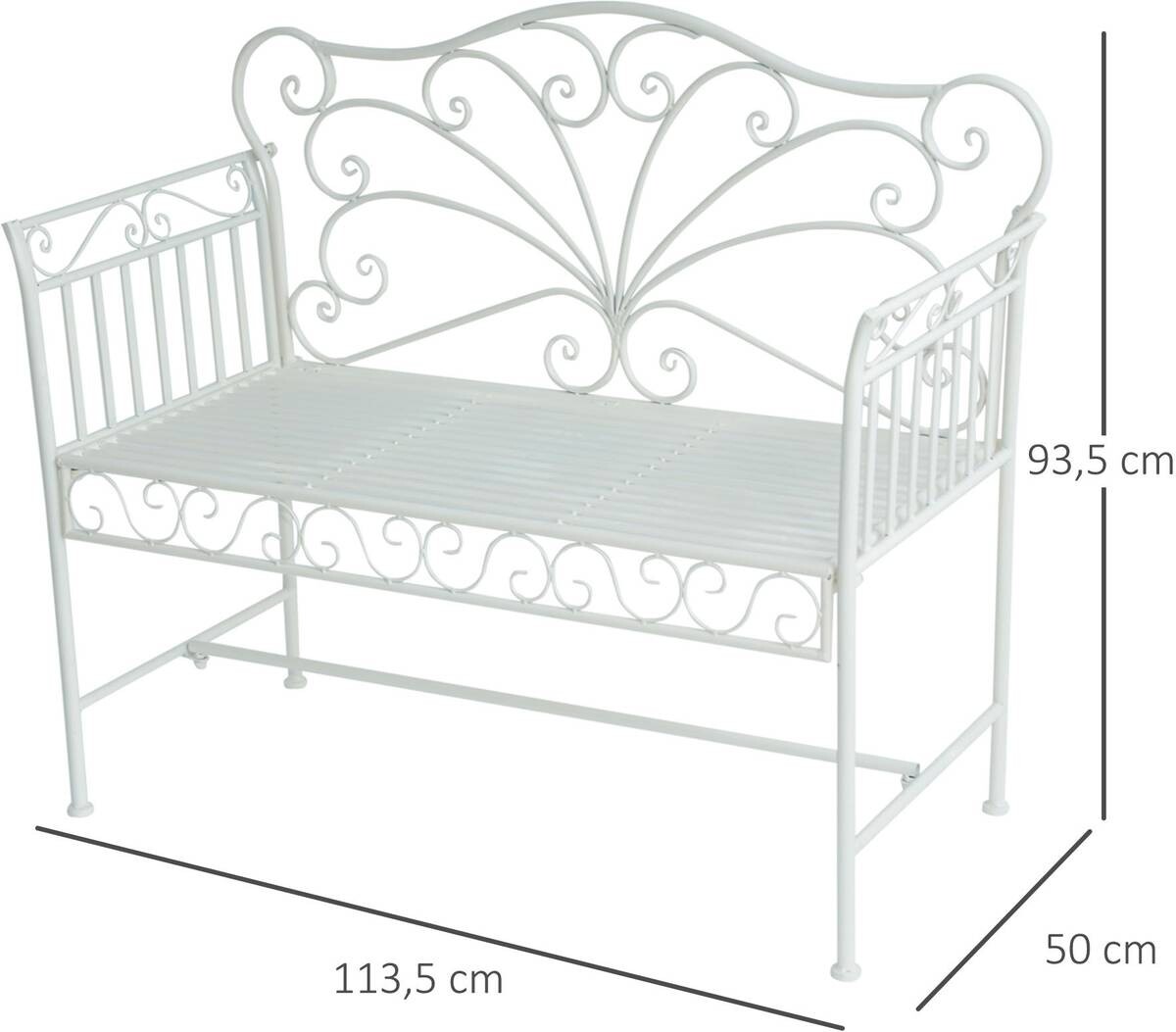 Outsunny Gartenbank weiß Metall B/H/T: ca. 114x94x50 cm