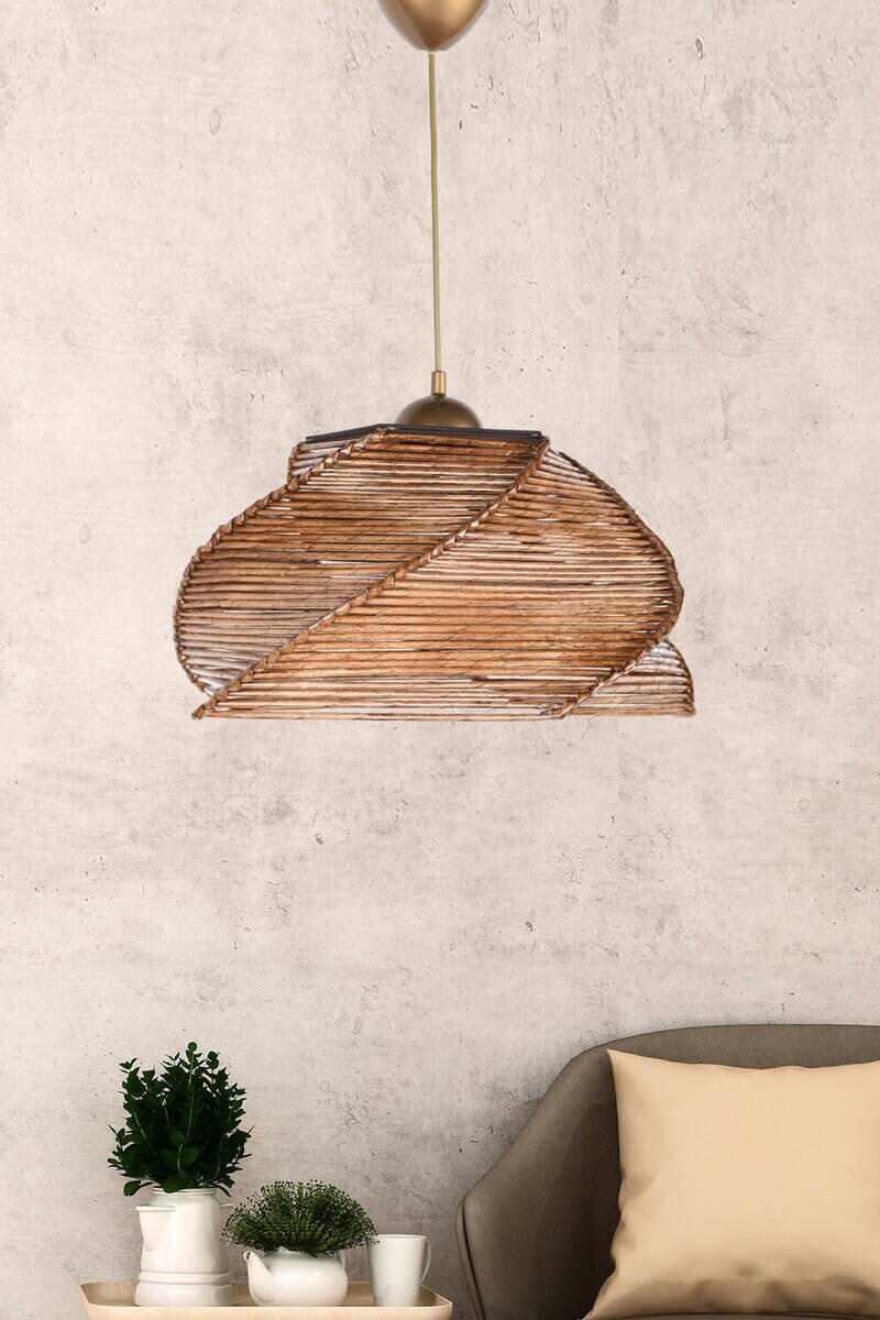 Opviq Pendelleuchte Pentagone Bambus B/H/T/L/D: ca. 36x65x36x36x36 cm E27 1 Brennstellen