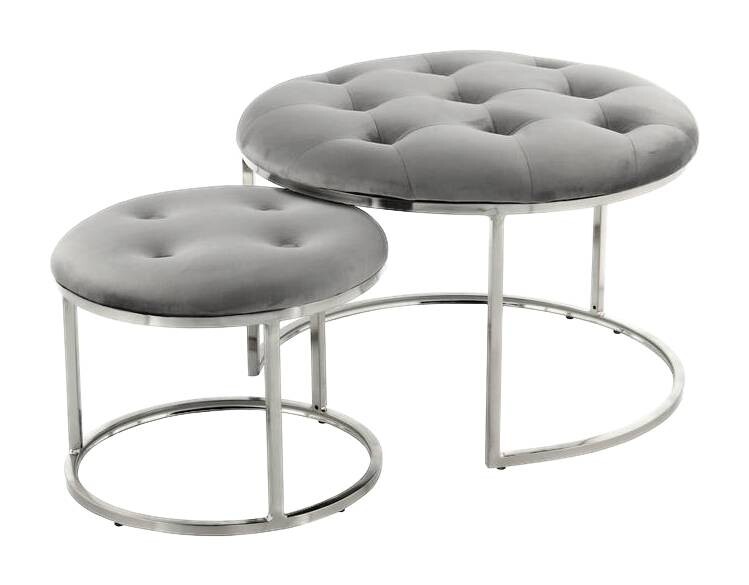 360 Living Hocker Myla 100 2er-Set grau silber Samt Metall H/D: ca. 41x60 cm