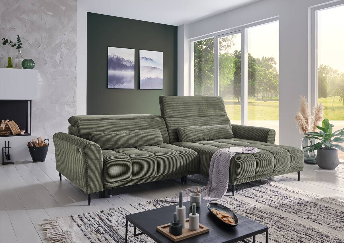 Ecksofa mit elektrischer XXL Sitztiefenverstellung grün Microfaser B/H/T: ca. 277x108x179 cm