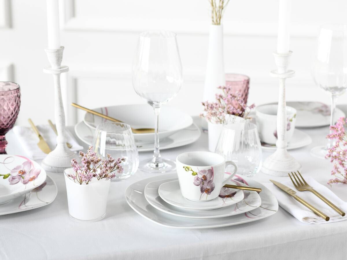 CreaTable Kombiservice Square Orchidee weiß Porzellan 62 tlg.