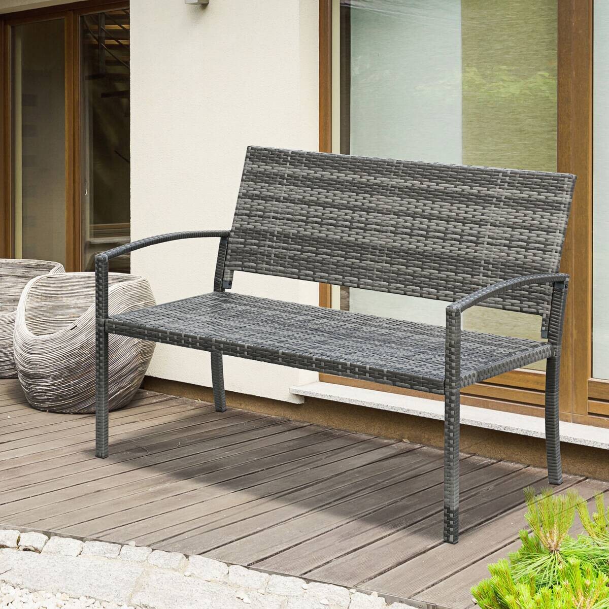 Outsunny Gartenbank grau Polyrattan B/H/L: ca. 60x122x85 cm