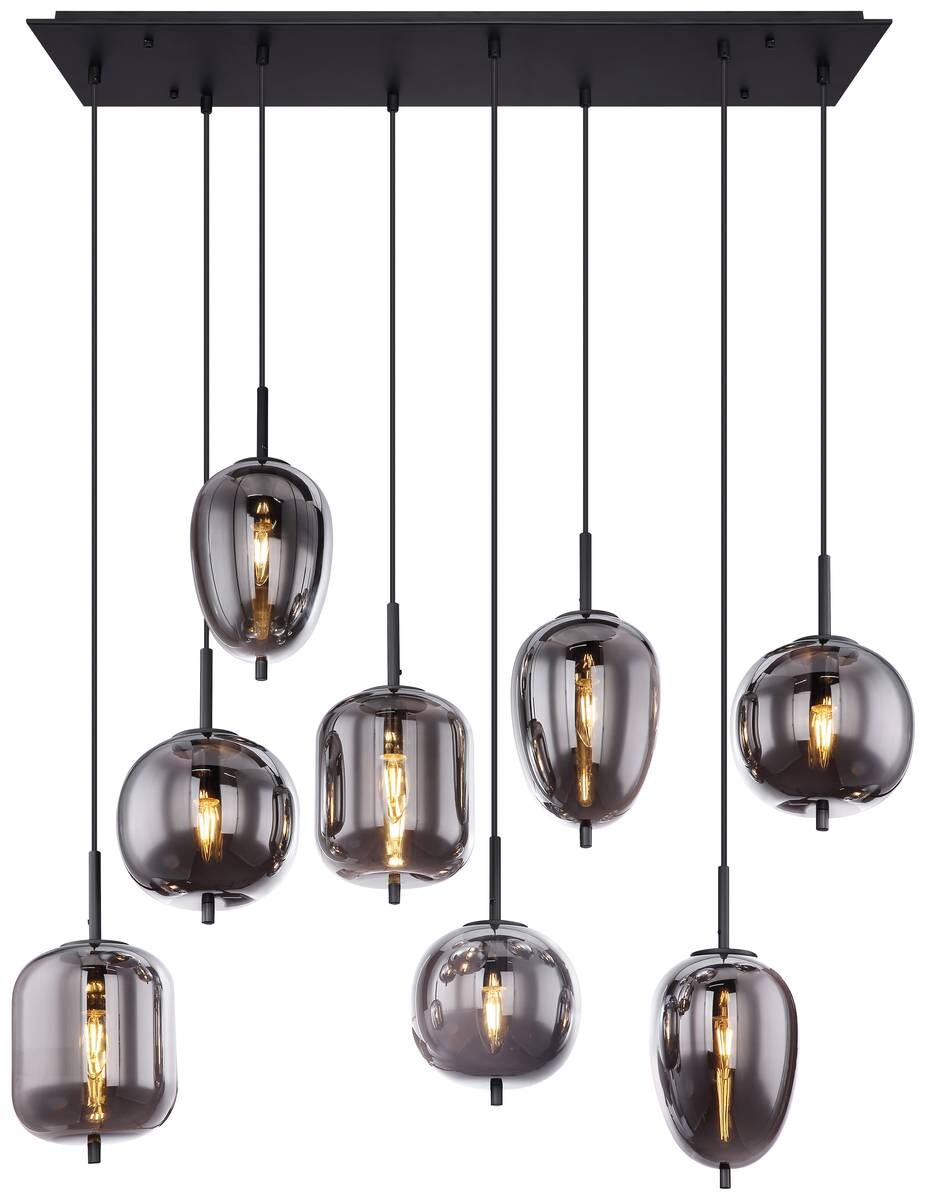 GLOBO Pendelleuchte Blacky schwarz Metall Rauchglas B/H/L: ca. 34x120x94 cm E14 8 Brennstellen