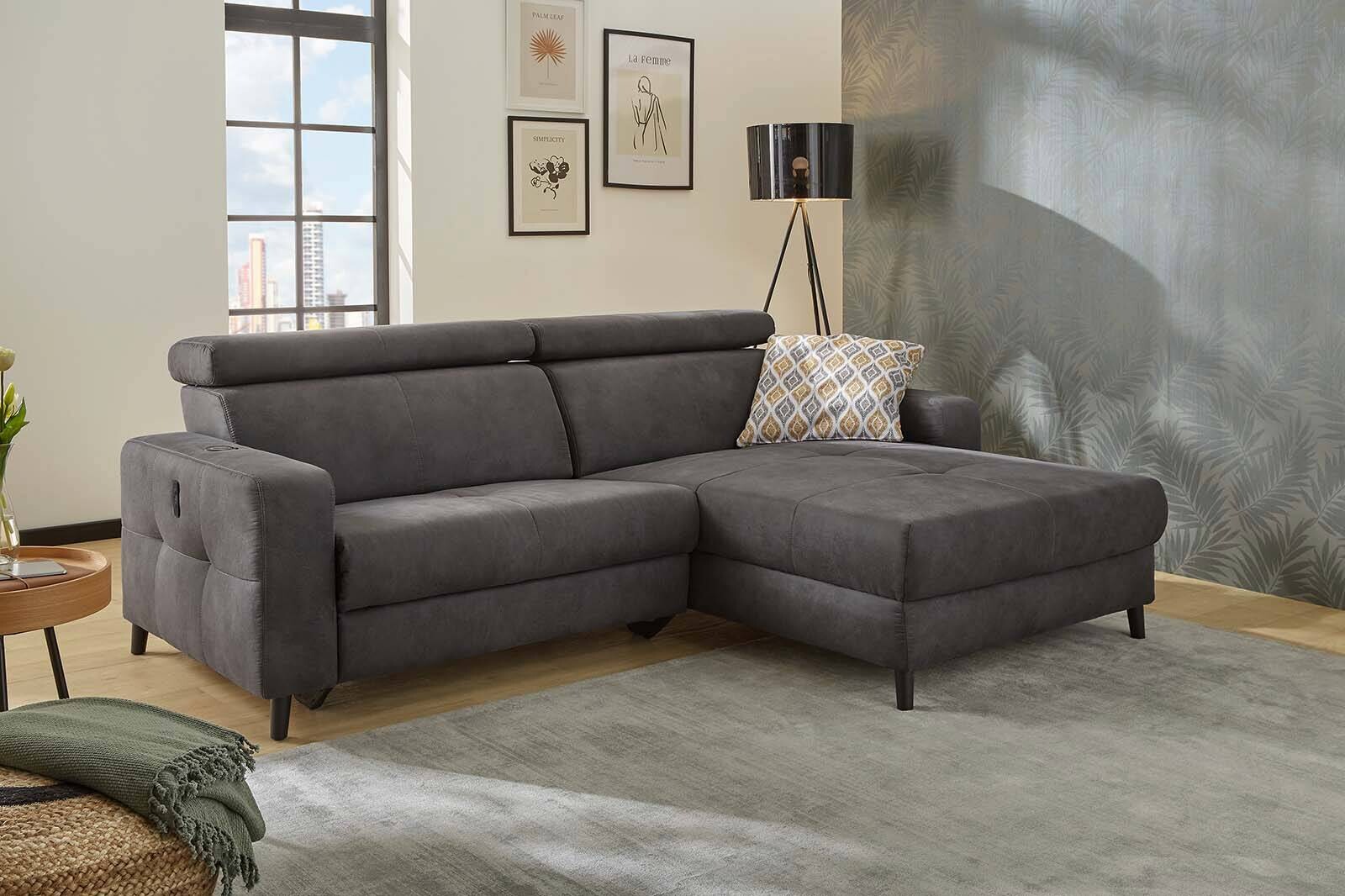 Ecksofa dunkelgrau Microfaser B/H/T: ca. 249x108x185 cm