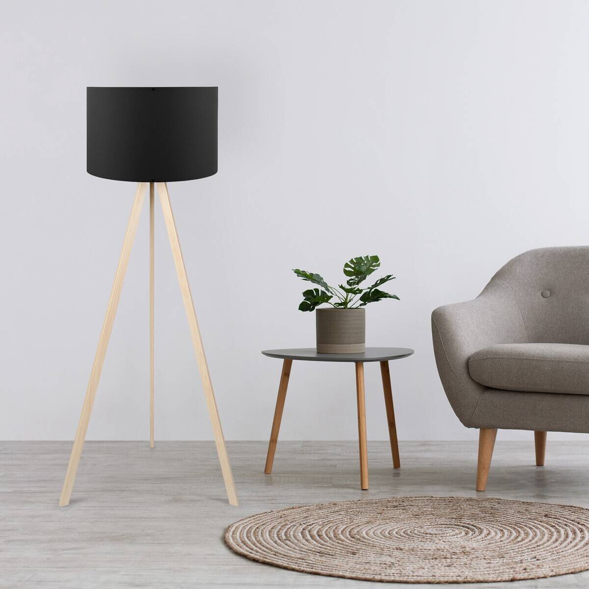 Opviq Stehleuchte Eiche PVC MDF B/H/T/L/D: ca. 38x140x38x38x38 cm E27 1 Brennstellen