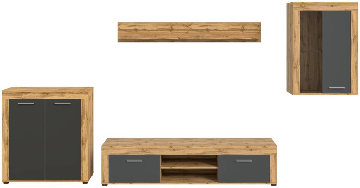 Wohnwand Jam Eiche Wotan Nachbildung grau B/H/T: ca. 330x169x35 cm