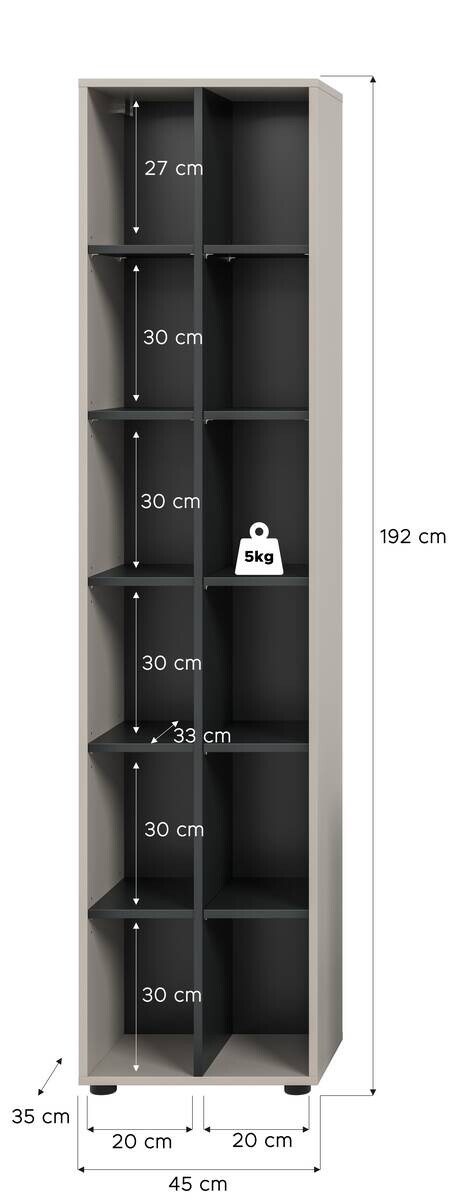 Regal Noida Kaschmirgrau Nachbildung schwarz B/H/T: ca. 192x45x35 cm