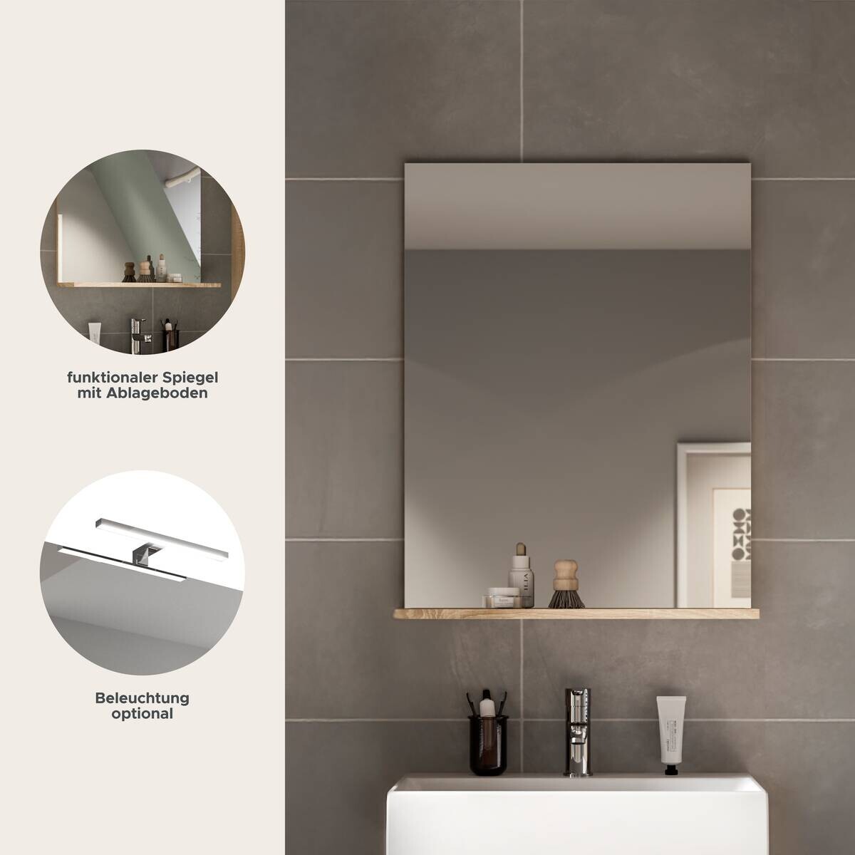 Badspiegel Lambada Eiche Sonoma Nachbildung weiß Hochglanz B/H/T: ca. 60x79x18 cm