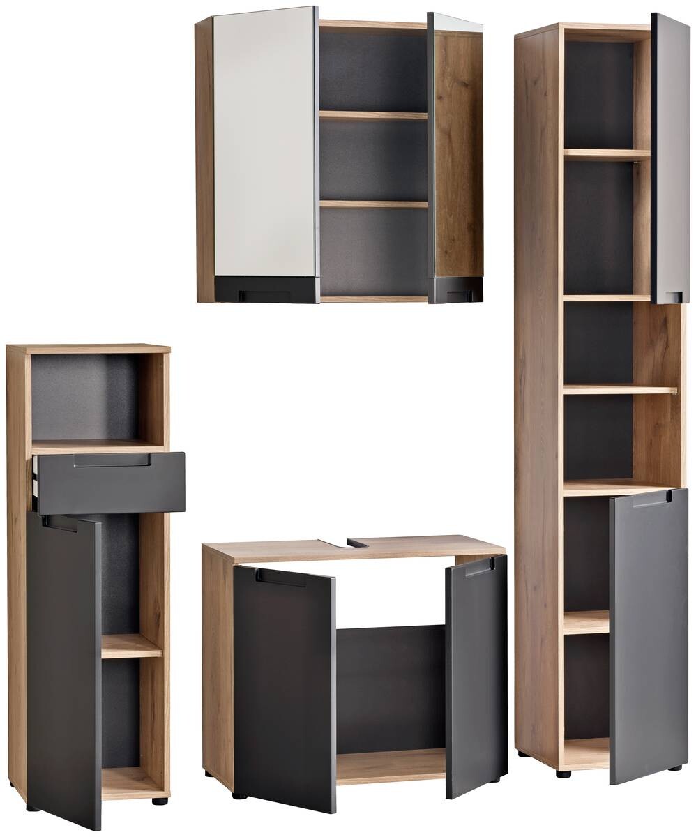 Waschbeckenunterschrank Mailand Eiche Viking Nachbildung anthrazit B/H/T: ca. 70x59x35 cm