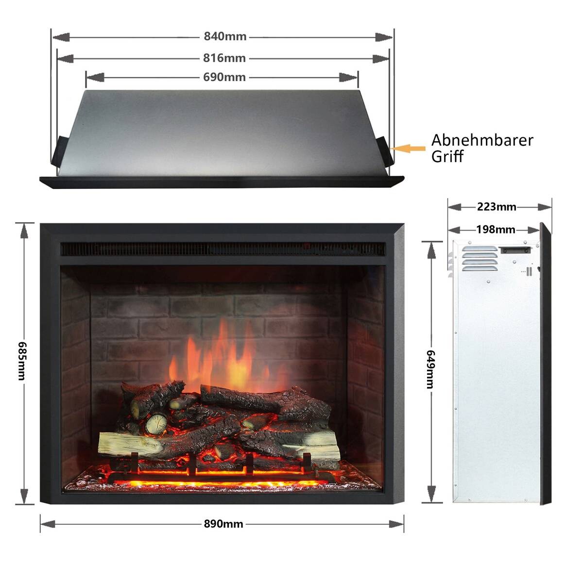 Balderia Einbaukamin Calida 33" schwarz B/H/T: ca. 89x69x23 cm ca. 2 W