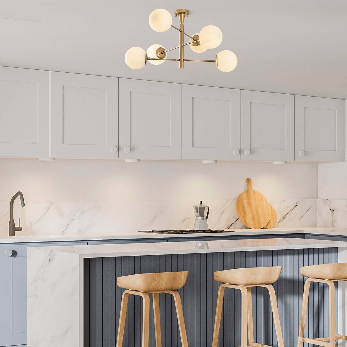 Opviq Pendelleuchte gold Glas Metall B/H/T/L/D: ca. 75x40x75x75x75 cm E14 6 Brennstellen