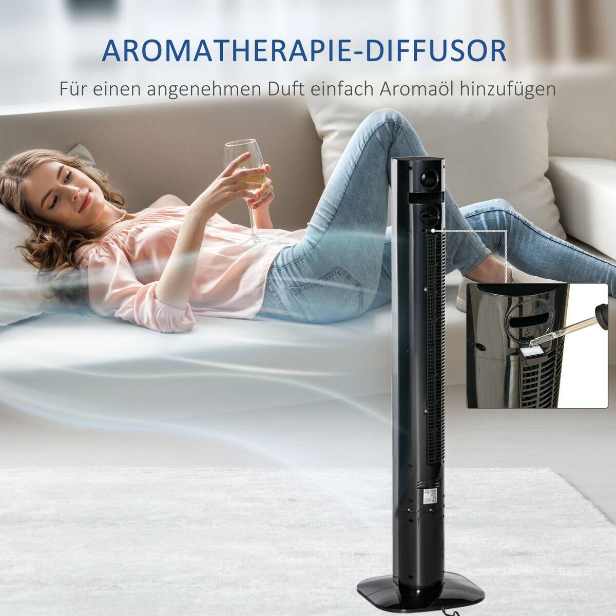 HOMCOM Ventilator schwarz Kunststoff Polypropylen Edelstahl B/H/L: ca. 31,5x31,5x117 cm