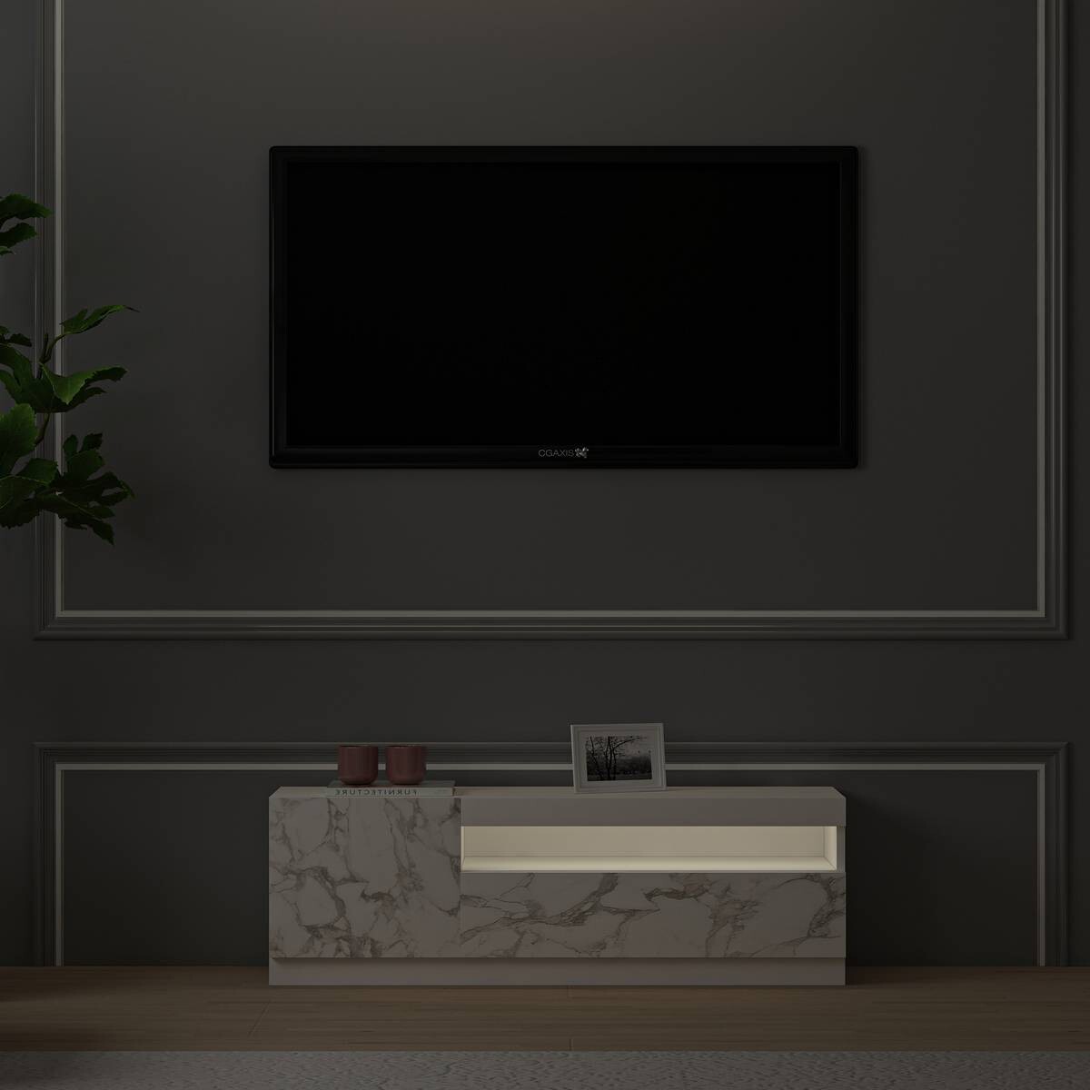 TV-Lowboard 9505 weiß Marmor Optik B/H/T: ca. 120x40x37 cm