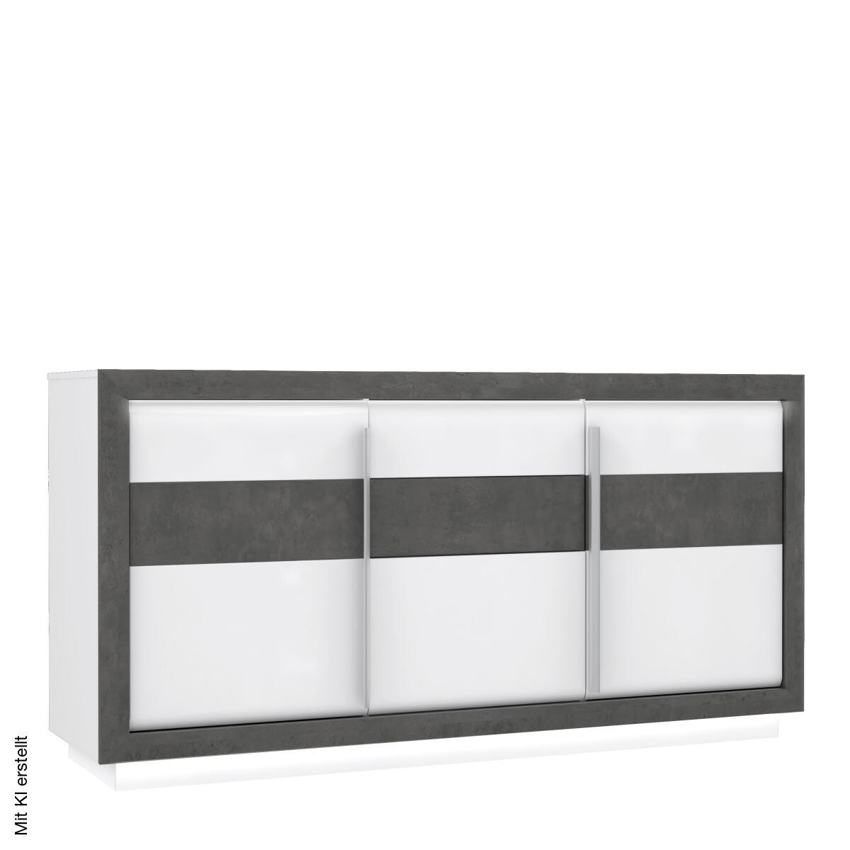 Sideboard weiß Hochglanz Beton dunkel Optik B/H/T: ca. 193x98x53 cm | weiß | 193,00/98,00/53,00 cm